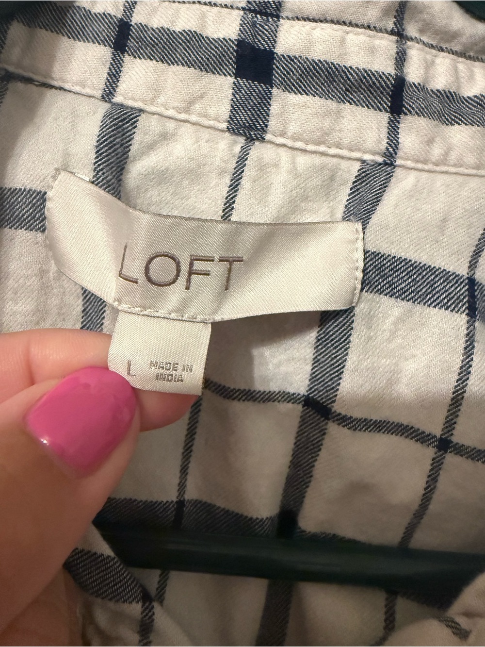 LOFT women’s  White and Navy Check Button-Down Shirt - Picture 2 of 3